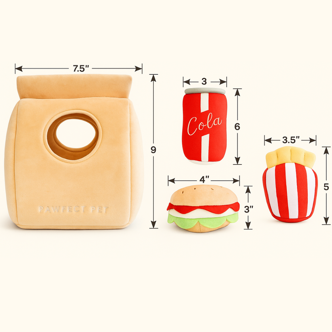 Pawfect Lunch Pack 4-in-1 Interactive Set – Crinkle, Squeak & Hide-and-Seek Enrichment Dog Toys