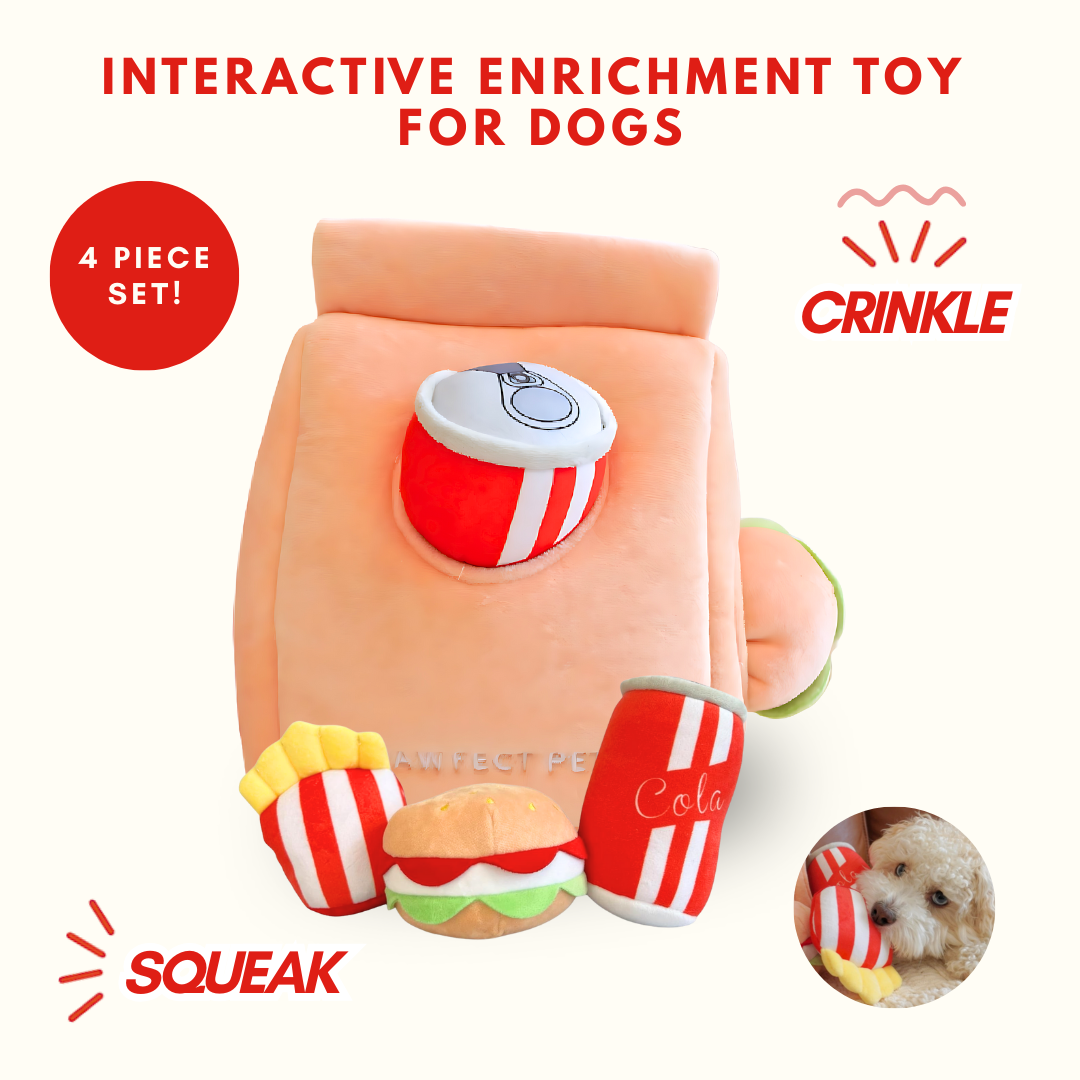 Pawfect Lunch Pack 4-in-1 Interactive Set – Crinkle, Squeak & Hide-and-Seek Enrichment Dog Toys