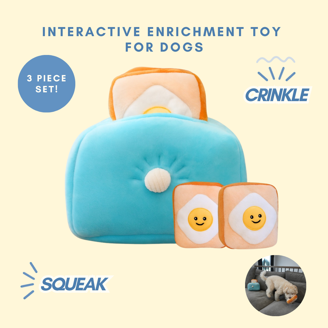 Toast & Treat 3-in-1 Interactive Set – Crinkle, Squeak & Hide-and-Seek Enrichment Dog Toys